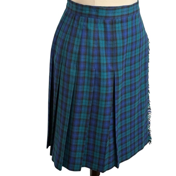 Talbots Women's Vintage-Style Pleated Fringe Detail Wrap Skirt, Green&Blue Sz12 - Picture 4 of 5